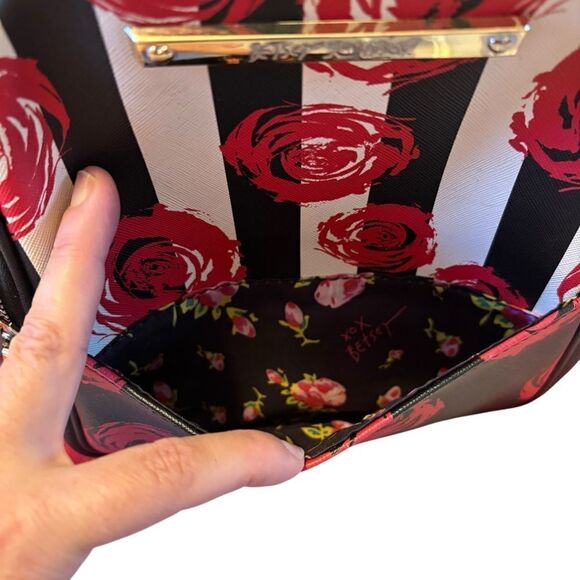 Betsey Johnson Black, White & Red Floral Mini Backpack w/ Gold Hardware - Picture 8 of 9